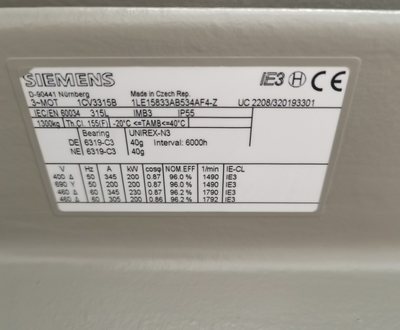 Siemens 1LG4280-8AB90-Z 1LE1603-2DD03-3AK4-Z 37KW